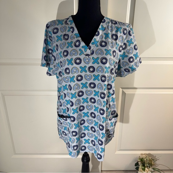 Maevn Tops - Prints by Maevn Blue & Gray Donut Print Medical Scrub Top Large
